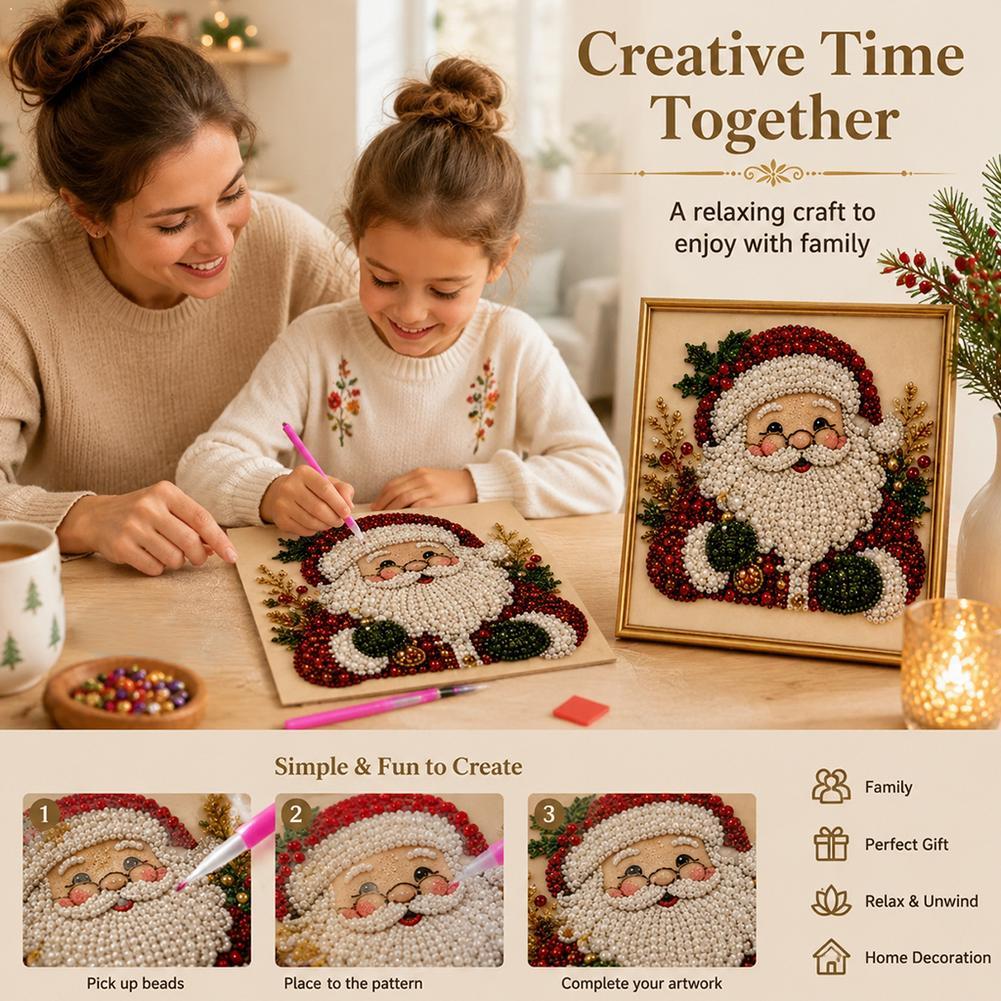 Art Craft Kits - Weihnachtsmann Perlen-Kunst DIY-Set Gerahmte Perlen-Stickerei Wanddekoration