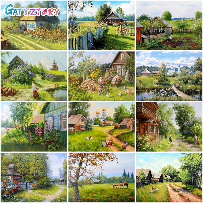 Art Craft Number - GATYZTORY Malerei Durch Zahlen Schöne Dorf