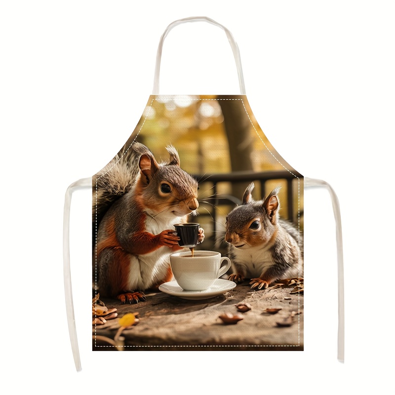 Art Craft Idea - Leinen-Schürze mit Eichhörnchen-Kaffee-Szenerie-Druck für Küche, Kochen,