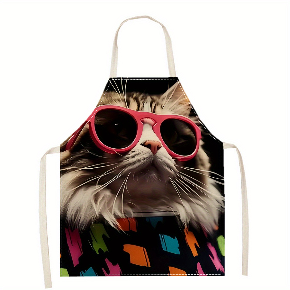 Art Craft Idea - Leinen-Schürze mit Lustigem Katzen-Sonnenbrillen-Print für Küche,