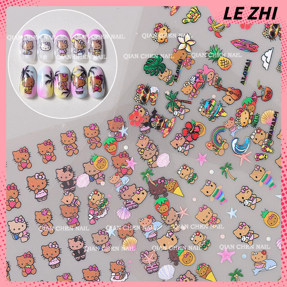 Art Craft Movement - Kawaii Cartoon Nagelkunst-Aufkleber Schwarz Hawaii Hello