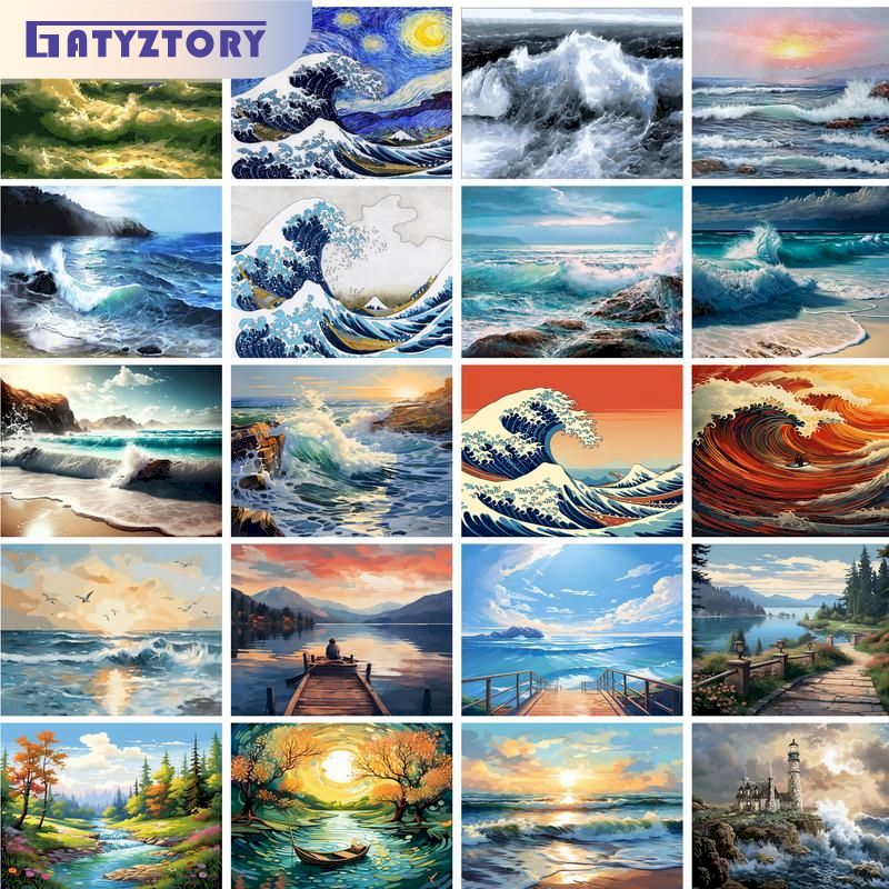 GATYZTORY Gerahmtes Ozean-Stra – Art Craft Number Bewertung und Preis